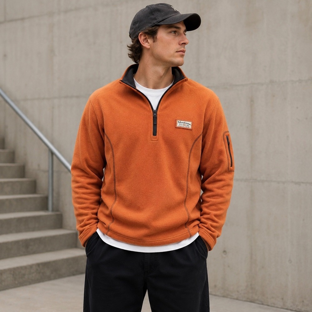 Ahead Fleece Mens Large 1/4 Zip Technical Prep Pullover Ventana Canyon‎ Orange